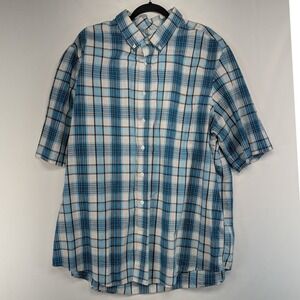 George Mens Big Tall Short Sleeve Plaid Button Down Shirt Blue 3XLT 54-56‎